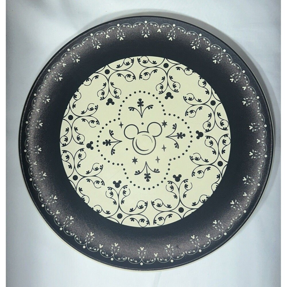 Disney Kitchen Mickey Dinner Plate Black Scroll Hidden Mickey 11” HTF